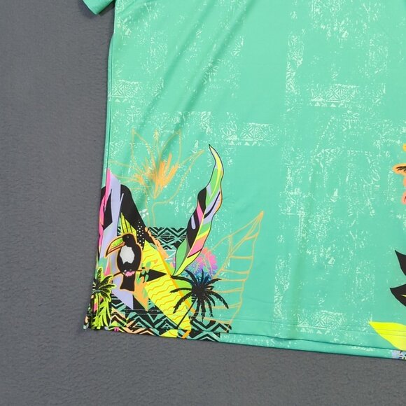 Sunday Swagger Polo Shirt Men's L Green Neon Tropical Pattern Short Sleeve Golf - Picture 5 of 11